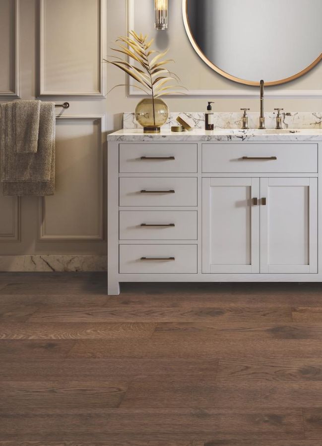 hardwood flooring in a bathroom