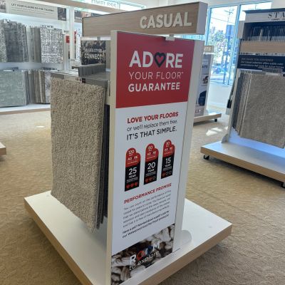 Adore Your Floor Guarantee display with casual carpets