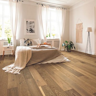 hardwood flooring in a cozy bedroom